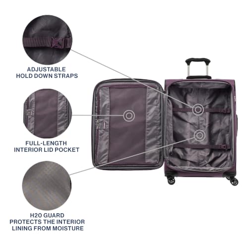 Travelpro Tourlite Softside 25" Expandable Luggage with 4 Spinner Wheels, Lightweight Suitcase, Checked Medium, Deep Purple - color: Deep Purple, size: Checked-Medium 25-Inch