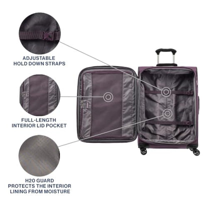 Travelpro Tourlite Softside 25" Expandable Luggage with 4 Spinner Wheels, Lightweight Suitcase, Checked Medium, Deep Purple - color: Deep Purple, size: Checked-Medium 25-Inch