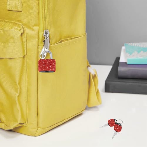 2 Pcs Small Locks with Keys Mini Luggage Locks Bling Padlock with Key Metal Lock for Locker Suitcase Bag(Red) - color: Red