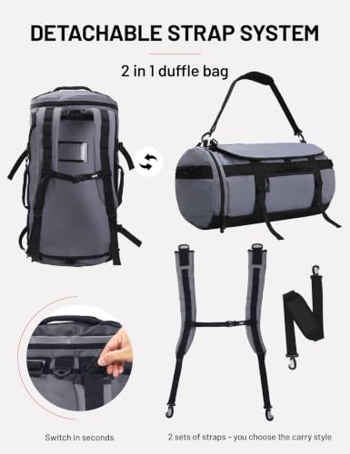 MIER 여행용 캠핑 체육관 스포츠용 대형 더플 백 백팩, 45L/60L/90L - color: 회색., size: 60L