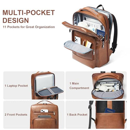 Shrrie 16 Inch Vegan Leather Laptop Backpack for Women and Men - color: Brown