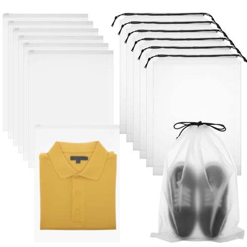 60 Drawstring Shoe Bags 11.8x15.7" 60 Clear Clothes Bags 10x13"