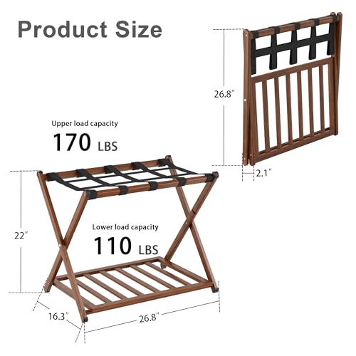 Fully Assembled Foldable Bamboo Luggage Rack for Guest Room - color: Walnut, size: 1 Pack