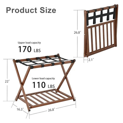 Fully Assembled Foldable Bamboo Luggage Rack for Guest Room - color: Walnut, size: 1 Pack