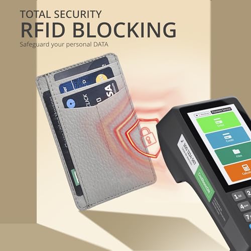 Slim Minimalist Leather Wallet RFID Front Pocket Card Holder, Grey - color: Grey