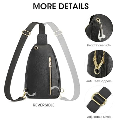 Kattee Sling Bag for Women, Leather Crossbody Bag for Travel, Black - color: Black