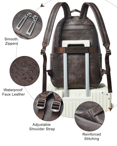 LATMAP Vegan Leather Backpack 17Inch Laptop Backpack for Women Men Coffee - color: Coffee Color