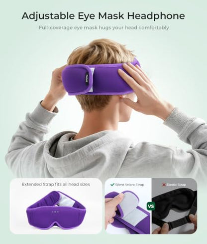 MUSICOZY Sleep Mask Headphones with Bluetooth Wireless Eye Masks Earphones - color: Purple