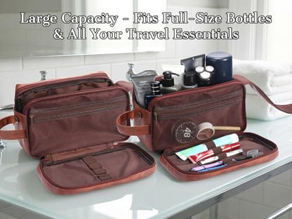 OXYEFEI Personalized Gifts for Men, Personalized Large Toiletry Bag for Men,Custom PU Leather Waterproof Mens Toiletry Travel with Initial Essential Dopp Kit Shaving Bag (B, Light Brown) - color: Light Brown, style: B