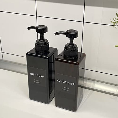 Soap Dispenser with Waterproof Labels, Thickened Plastic Hand Soap Dispenser for Bathroom, Kitchen Dish Washing Liquid Bottles, Shampoo and Conditioner Bottles with Funnel (16oz 4Pack Black Amber) - color: 2 Black + 2 Amber