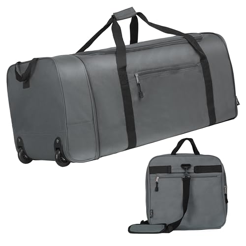 Finnhomy 100L Foldable Rolling Duffel Bag with 2 Wheels, Light Weight Travel Duffel bag with Large Loading Capacity, 32 inch Rolling Duffel bag with Shoulder Strap for Travel Camping Sports, Grey - color: GREY