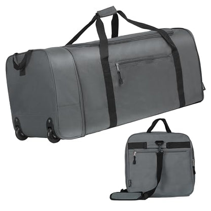 Finnhomy 100L Foldable Rolling Duffel Bag with 2 Wheels, Light Weight Travel Duffel bag with Large Loading Capacity, 32 inch Rolling Duffel bag with Shoulder Strap for Travel Camping Sports, Grey - color: GREY