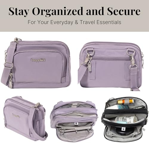 Baggallini Triple Zip with Front Wallet/Trifecta RFID Wallet Crossbody - color: Lilac