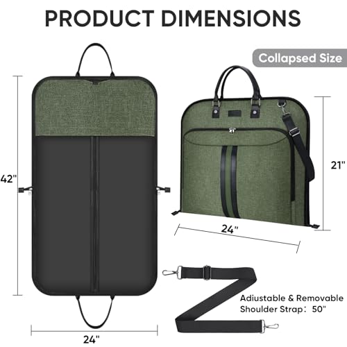 BALEINE Garment Bags for Travel, Water Resistant Carry on Suit Bag - color: Green, size: 42"