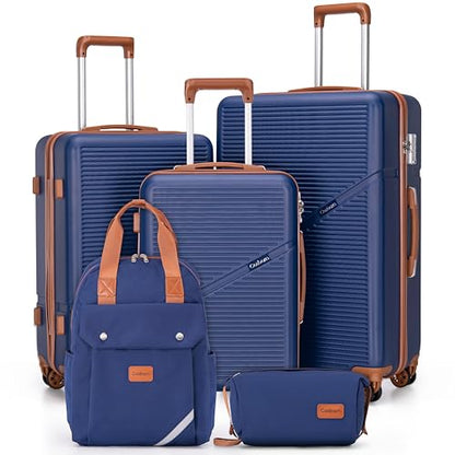 Cosbarn Luggage Sets, Lightweight Durable Hardshell 5 Piece Suitcase set - color: DarkBlue