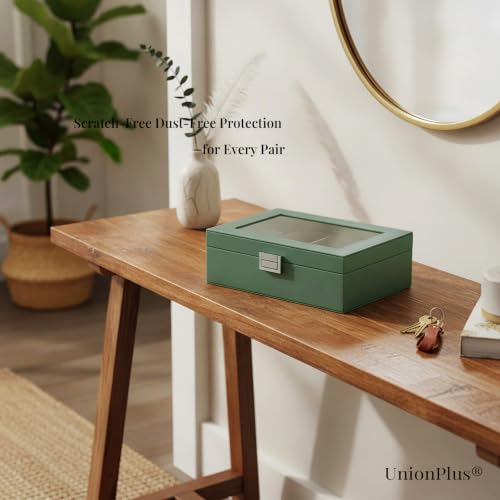 UnionPlus Vegan Leather Multi-Slots Sunglasses Eyeglasses Organizer - color: Malachite Green, size: 4-Slots
