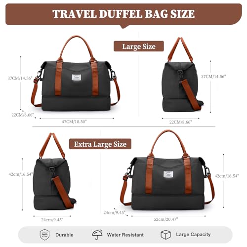Weekender Bags for Women, Carry-On Overnight Travel Duffel Bag - color: Black & Brown, size: Extra Large