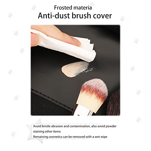 REQO Makeup Brush Organizer with Lid,Makeup Brush Holder Case Dustproof Black,Make Up Brush Bag Pouch with Cover Trave