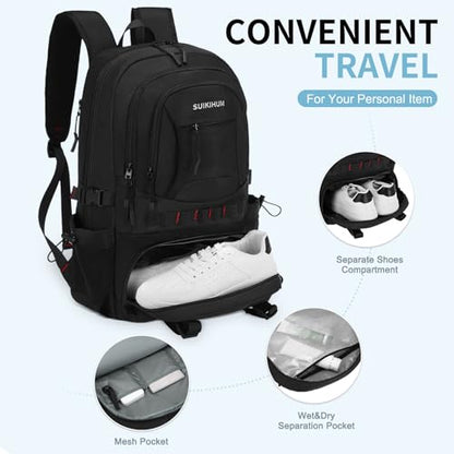 Hiking Daypack Camping Expandable Travel Backpack Men Women 50L - color: Black, size: Large