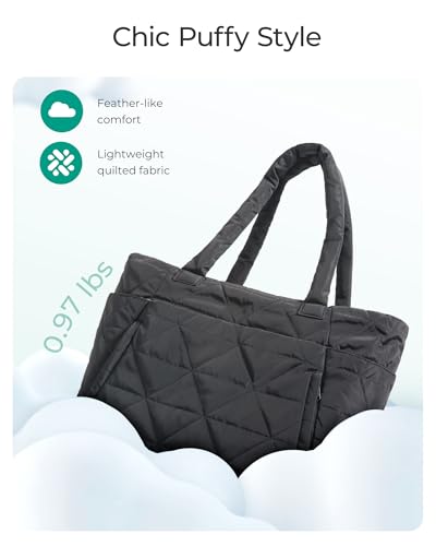 BAGSMART Tote Bag for Women, Puffer Tote Bag for Work Large Shoulder Bag - color: B-black