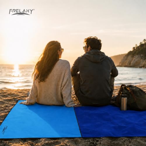 Frelaxy Pocket Picnic Blanket, Waterproof Blanket for Beach Festival - color: Navy & Blue, size: 57'' x 60''