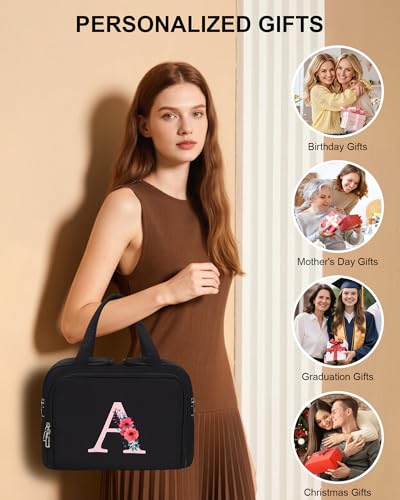 Travel Makeup Bag for Mom Daughter Sister, Initial Toiletry Bag, E - style: E