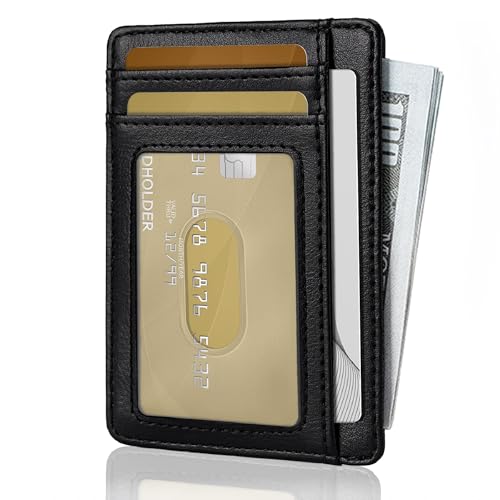 Hoewina 남성용 슬림 지갑, 신용 카드 홀더 지갑, 미니멀리스트 디자인 - RFID 차단 전면 포켓 가죽 얇은 지갑 남성 및 여성용, E-Cloud 블랙, 간결하고 분위기 있음 - color: E-Cloud 블랙