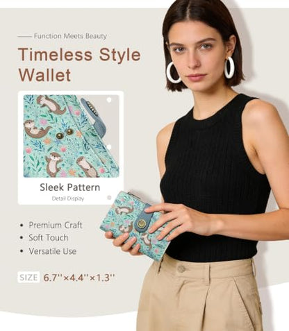 Otter Wallet Women RFID, Cute Passport Holder, Credit Card Holder - color: Otter