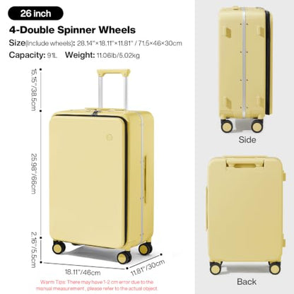 mixi 26 Inch Large Checked Luggage PC Hard Shell Suitcase Top Opening Aluminum Frame Travel Suitcases with Wheels, Lark Yellow - color: Lark Yellow, size: 26-inch