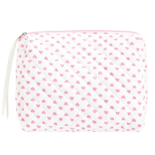 Quilted Makeup Pouch for Women, Travel Cosmetic&Toiletry Bag,Heart Pink - color: Heart Pink