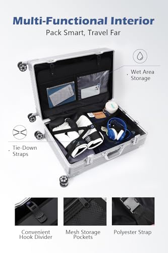 HotWay Zipperless Suitcase with Aluminum Frame, Checked In 24 Inch, Silver - color: Silver, size: Checked in 24inch