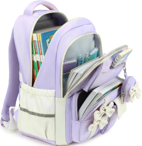 Hey Yoo Back to School Backpack for Girls Backpack with Lunch Box Kids Backpack for School Backpacks for Girls Teens Bookbag (Purple) - color: Purple