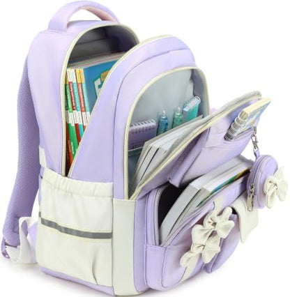 Hey Yoo Back to School Backpack for Girls Backpack with Lunch Box Kids Backpack for School Backpacks for Girls Teens Bookbag (Purple) - color: Purple