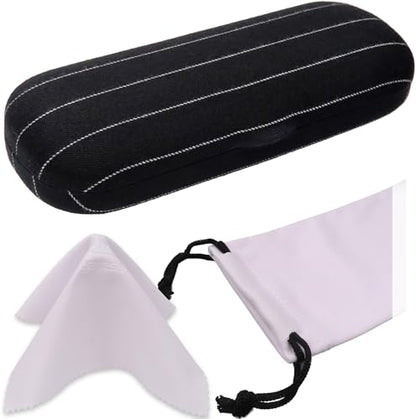MyEyeglassCase Men Small Glasses case - Eyeglasses Hard Shell Holder Pouch & Cloth-Reading Slim & Narrow Case Heavy Duty - color: Black Tweed
