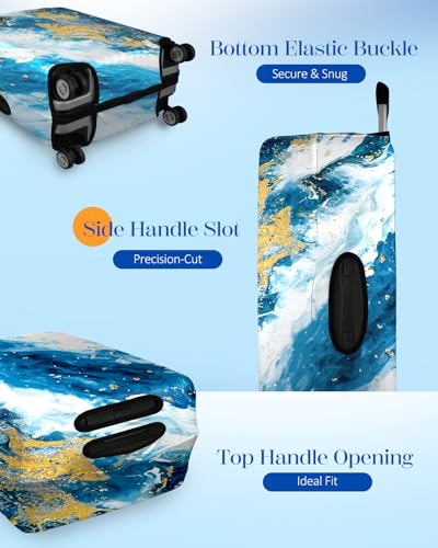 Slohif Luggage Cover for Suitcase Tsa Approved Protector - Marble Luggage Sleeve Large Suit Case Cover Travel Stretch Baggage Case Protective Washable Fit 21-23 Inch Marble - size: S-(21-23) Inch, style: Marble Blue