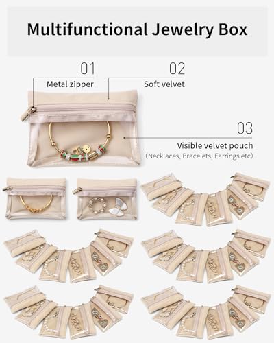 VLANDO Jewelry Travel Bag,33 Velvet Zipper Pouches with Clear Deaign - color: A.33 Bag