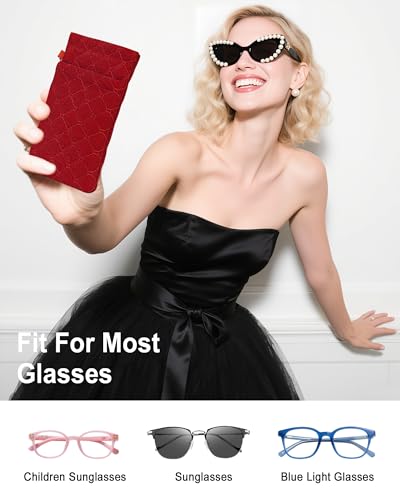 RayLove Double Glasses Case with Carrying Strap and Cleaning Cloth - color: Linen Red