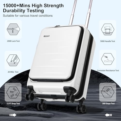CENSIEN Expandable 20" Carry On Luggage Airline Approved with Front Pocket - color: White, size: 20 Inch EXT