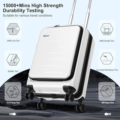 CENSIEN Expandable 20" Carry On Luggage Airline Approved with Front Pocket - color: White, size: 20 Inch EXT