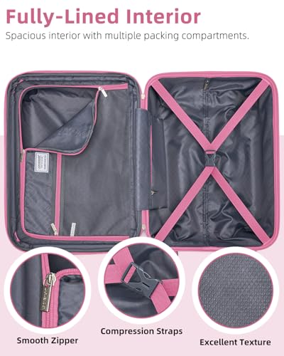 LARVENDER Expandable Carry on Luggage 20inch Suitcase with Wheels, Berry - color: Berry, size: 3 Piece Set (20/DB/TB)