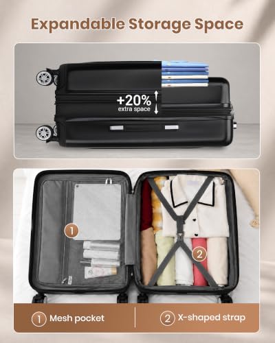 Kono 28 Inch Large Checked Luggage with Spinner Wheels Expandable TSA Lock - color: Black, size: 28"