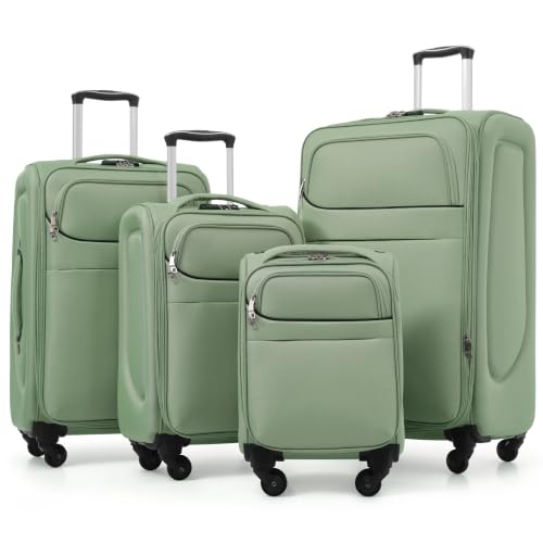 Luggage Set,Softside Polyestey with front pockets,4 Piece - color: Light Green