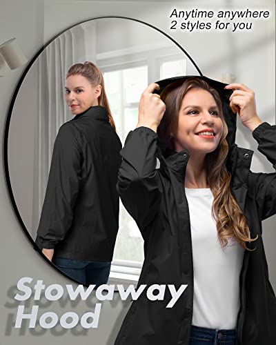 33,000ft Women's Rain Jacket Waterproof Lightweight Packable Raincoat - color: Black, size: Medium