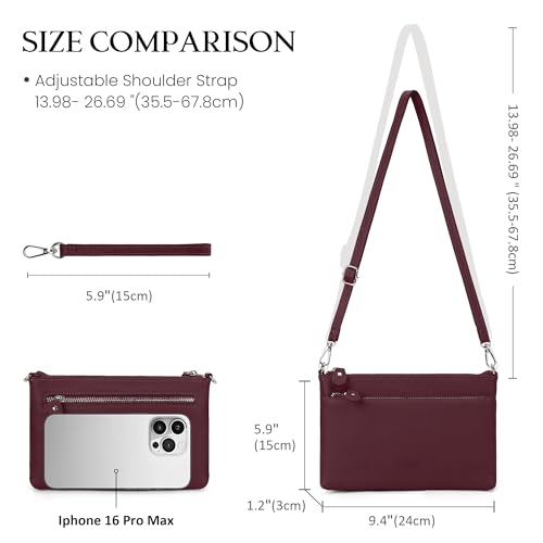 befen Genuine Leather Wristlet Clutch Wallet Purses with RFID Blocking | Small Crossbody Bags Shoulder Handbag for Women, Genuine Leather Wristlet Clutch Wallet Purses with RFID Blocking - color: Burgundy