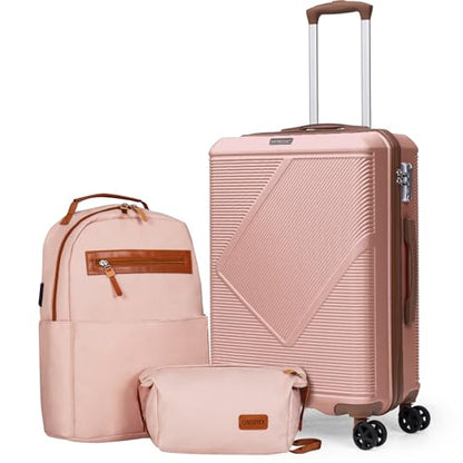 Carry On Luggage 22x14x9 Airline Approved, 20 Inch ABS Hardside Set - color: Pink, size: 3PCS