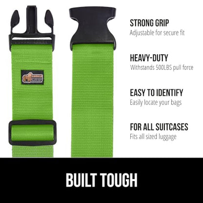GORILLA GRIP Heavy Duty Luggage Straps for Suitcase, 2 Pack Green - color: Green