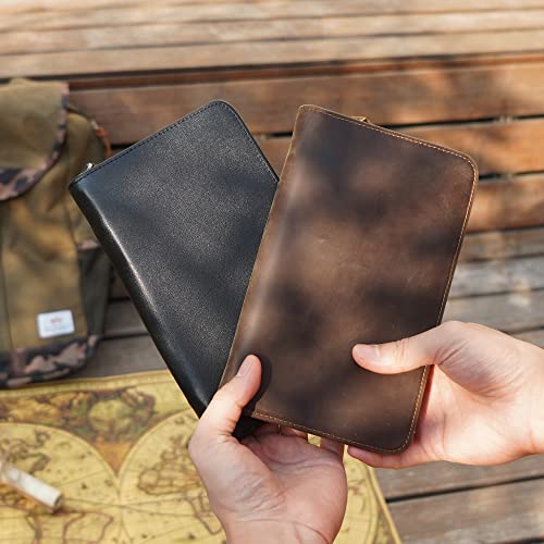 Polare Full Grain Leather Passport Holder Cover Case for Men Travel Wallet - color: Dark Brown
