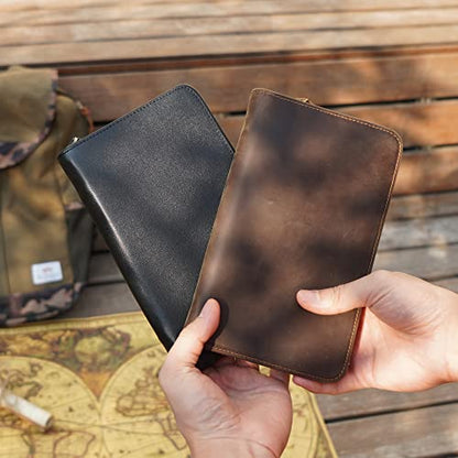 Polare Full Grain Leather Passport Holder Cover Case for Men Travel Wallet - color: Dark Brown