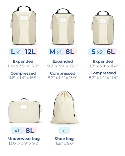 BAGSMART Compression Packing Cubes, Lightweight Travel Essentials - color: Beige, size: 6 Set