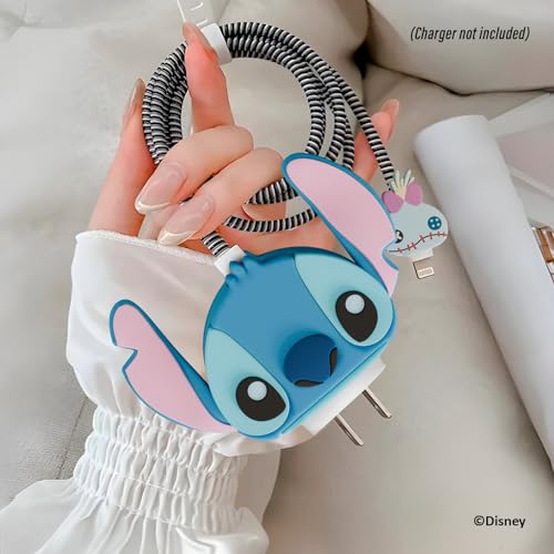 Lilo and Stitch 충전기 케이스 및 케이블 프로텍터 바이트 세트, 여성, 성인, 남성 및 모든 디즈니 애호가를 위한 디즈니 선물용 충전기 코드 프로텍터 스티치 스터프 (스티치 및 스크럼프)